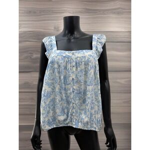 Melrose & Market Blue Floral Ruffle Sleeveless Top XXL Cottagecore Rayon